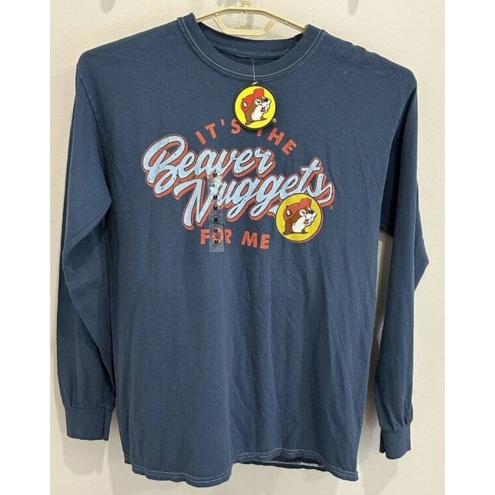 Buc-ees Beaver Nuggets for Me Mens Long Sleeve T Shirt Contrast Stitch New M